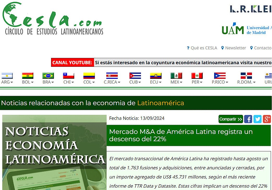 Mercado M&A de Amrica Latina registra un descenso del 22%